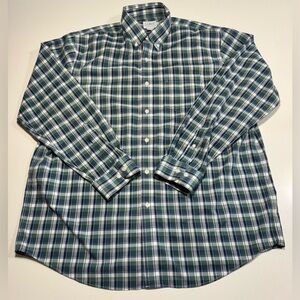 LL Bean Button Shirt Long Sleeve Men Large Green Plaid Traditional Fit Outdoors